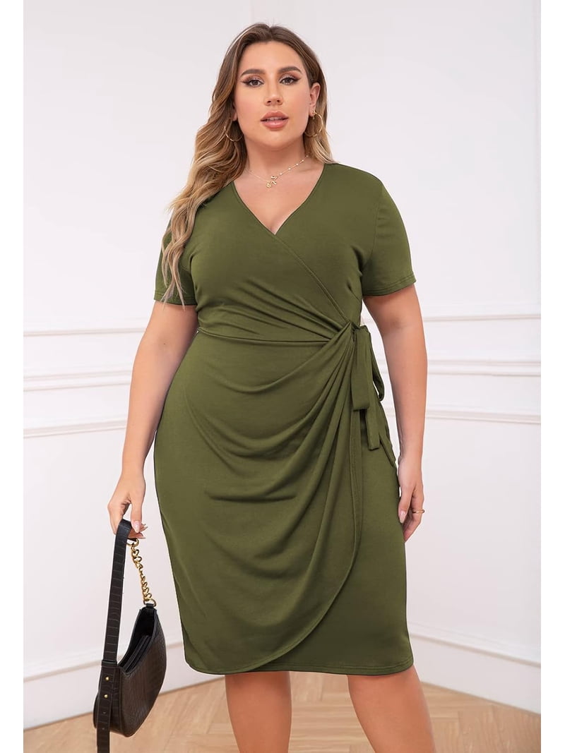 plus size bodycon wrap dress Plus Size Raven Faux Wrap Bodycon Dress