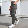 thumbnail image 2 of LIIPEE Womens Cargo Pants Casual Solid Color Elastic Waist Loose Tapered Leg Pants With Pockets Ladies Breathable Everyday Trousers,S, 2 of 6