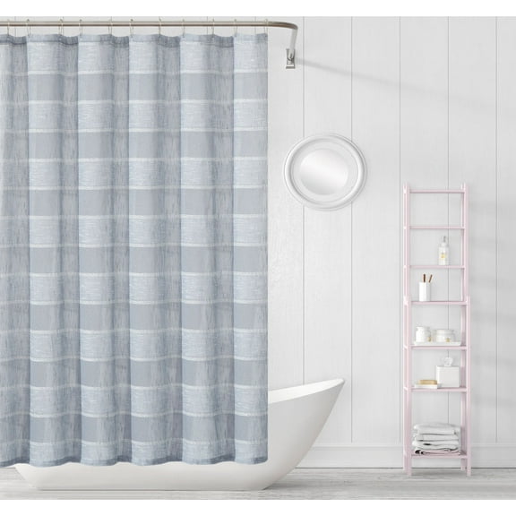 Dainty Home Megan Striped Fabric Polyester Shower Curtain, 70 inch x 72 inch, Silver