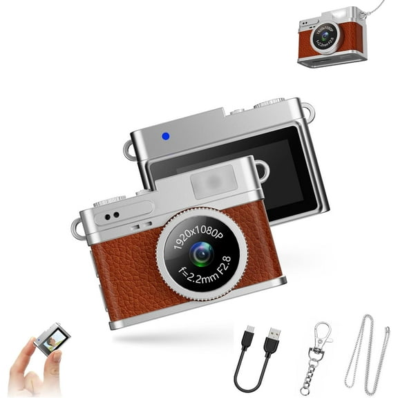 Retro Digital Camera, Mini Keychain Camera, 160° Wide Angle 4 Filters for Hd Recording, with Led Fill Light, for Travel Study Recording