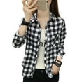 thumbnail image 2 of Pink Season Women Shirt Long Sleeve All Match Single-breasted Casual Soft Dressing Up Polyester Plaid Print Women Shirt Top Female Clothing, 2 of 8