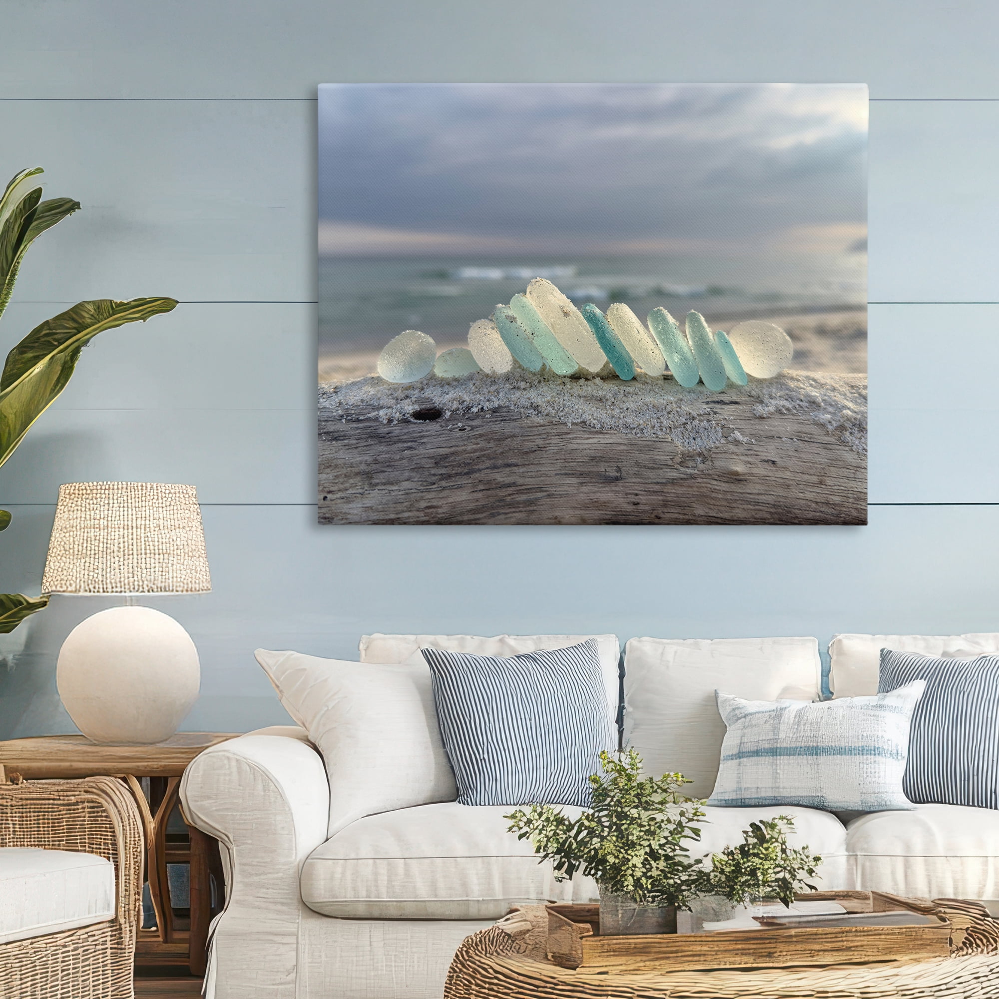 Stupell Industries Sea Glass On Driftwood Canvas Wall Art, design by LMarie Allen