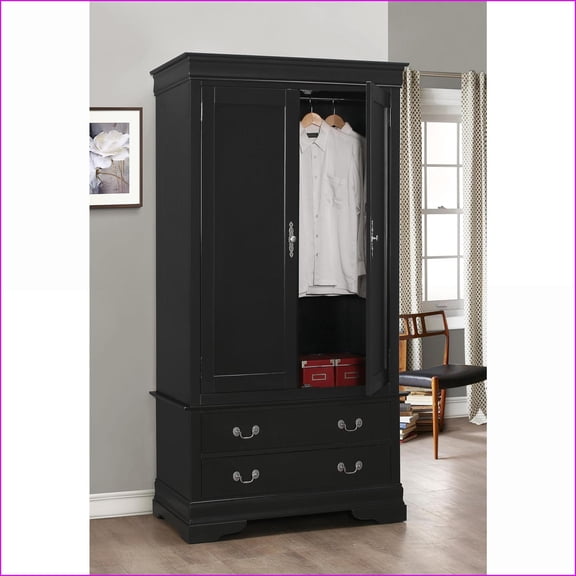 Armoires & Wardrobes, Traditional Black No-Assembly Storage Armoire 78"H x 40"W x 24"D | Black | Particle Board