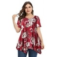 thumbnail image 5 of LARACE Short Sleeve T-Shirts for Women Plus size Tops V-Neck Tunic Tops for Leggings A-WineRed18_1X, 5 of 7