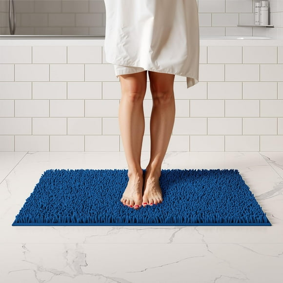 Alfombra de baño ITSOFT Plush azul oscuro, 87 x 53 cm, absorbente