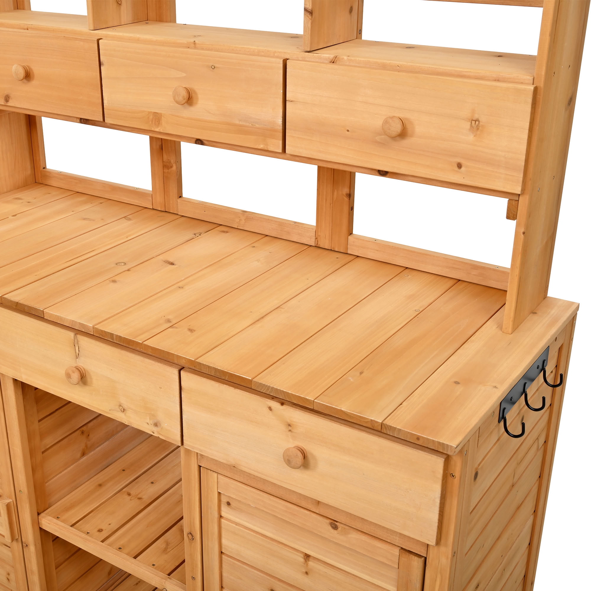MAYEERTY 65.7" Tall Wood Potting Bench with Hutch, Garden Workstation with 6 Drawers, 2 Cabinets, 3 Shelves for Patio, Mudroom, Doorway
