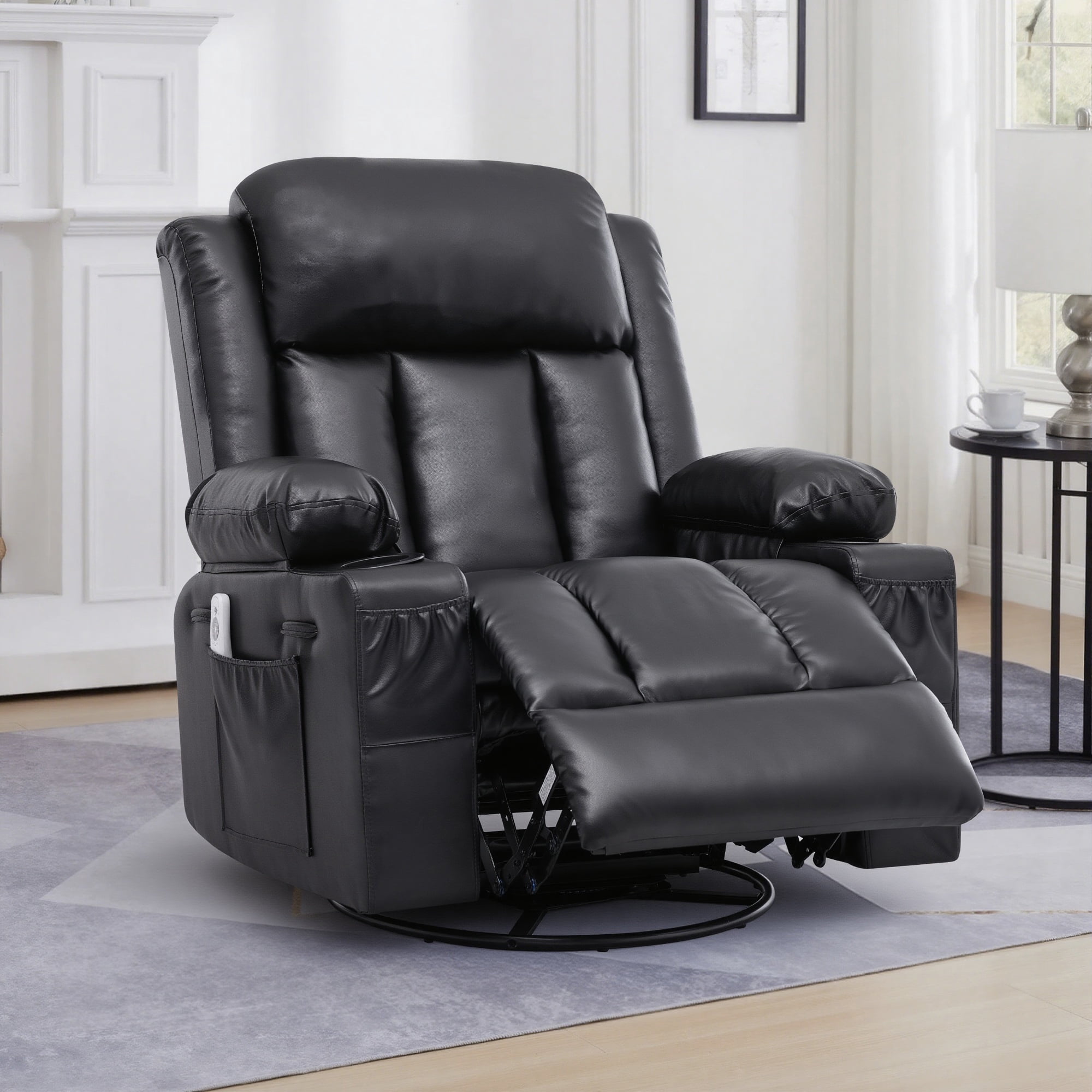 GAOHAPY Rocker Recliner Chair with Heat and Massage,360°Swivel Recliner Chair for Adults Elderly,Oversized Recliner Single Sofa Seat with 2 Cup Holders and Side Pocket(Black)