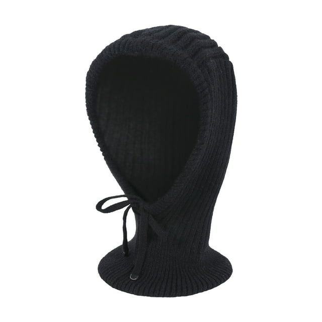 Foulard Noire Tricotée à Capuche, Bonnet d'Hiver Chaud pour Femmes