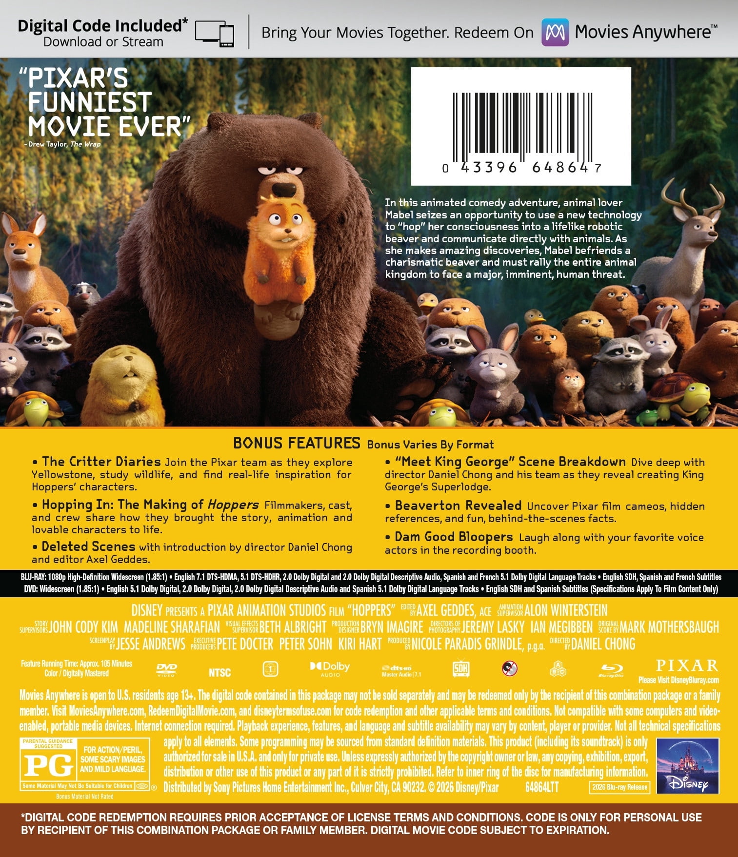 Hoppers (Blu-ray + DVD + Digital Copy) Disney, Adventure
