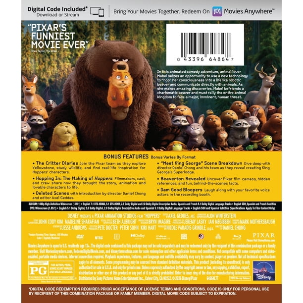 Hoppers (Blu-ray + DVD + Digital Copy) Disney, Adventure