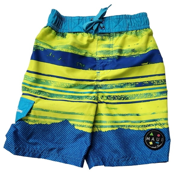 Maui & Sons Boys Green & Blue Stripe Board Shorts Swim Trunks Size 4