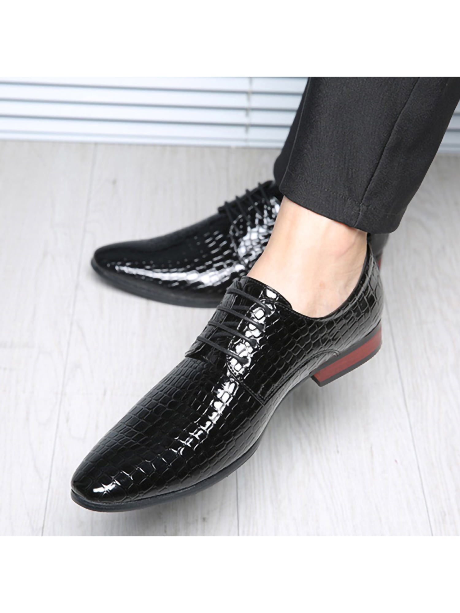 Simanlan Mens Leather Shoe Business Oxfords Formal Dress Shoes Wedding Lightweight Flats Party Lace Up Slip-On Height Increase 8, Men's, Size: One