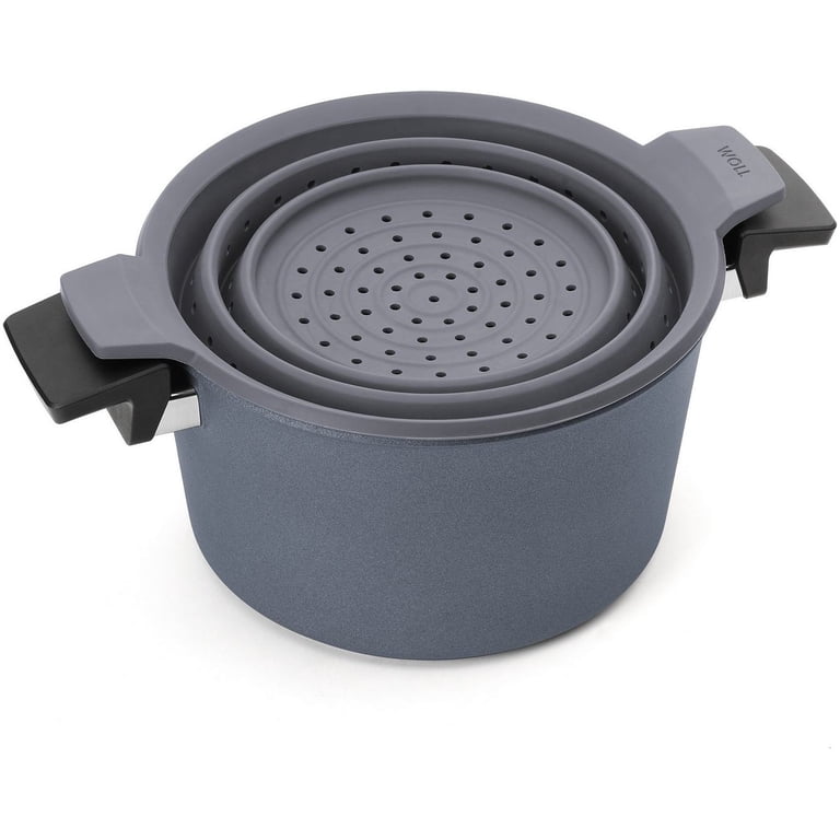 Woll Concept Plus Silicone Steamer & Colander Insert - 9.5", Collapsible, Gray, Fits 5-Quart Pots