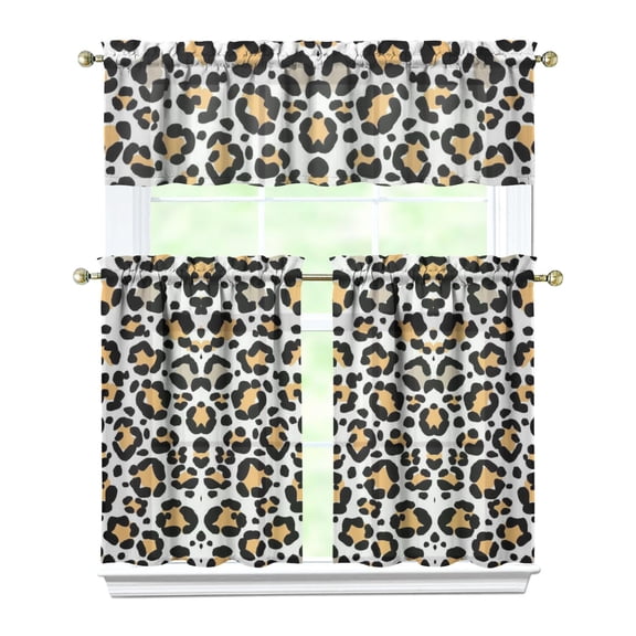 Leopard Print Kitchen Curtains 36 Inch Short - 3 Panel Set, Modern Cheetah Spot Design, Rod Pocket Animal Print Curtains 100% Polyester, Fashion Tropical Pattern for Living Room, Bedroom, Easy Wash