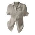 thumbnail image 2 of ZOHIUM Women Blouse Women's Summer Solid Color Loose Plus Size Long Cotton Texture Dress Shirt Top Womens Tops Womens Linen Shirt Womens Tops Dressy Casual (Gray,XL), 2 of 4