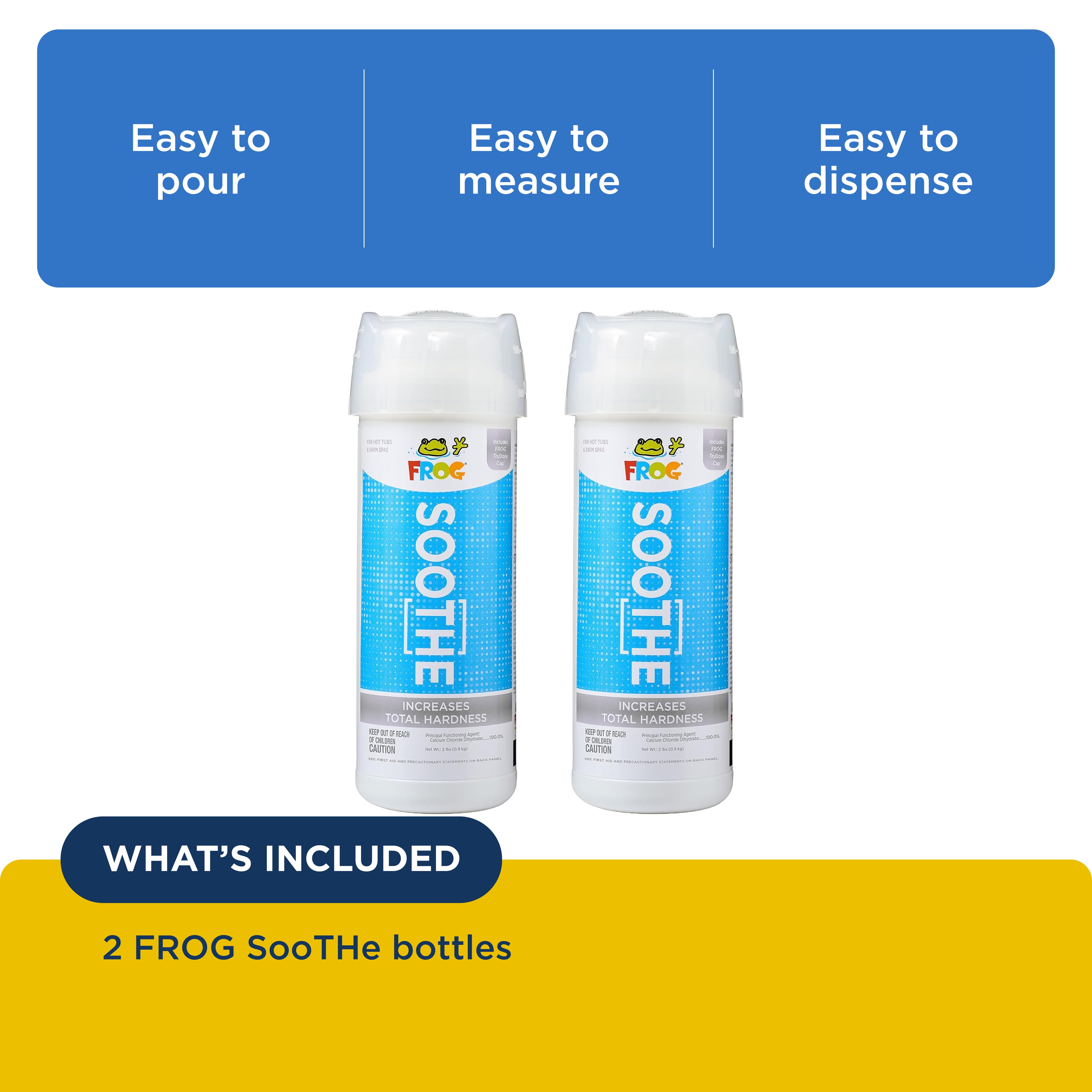 FROG SooTHe Calcium Total Hardness Increaser for Hot Tubs & Swim Spas - 2 lb Bottle with TruDose Measuring Cap for Easy Maintenance & Balancing - 2 Pack