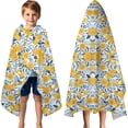 thumbnail image 3 of Yellow Lemon Fruit Leaves Blue Pattern Hooded Bath Towel，60"x35" for Ages 3 To 12 Kids, Quick Dry Lightweight Soft Microfiber Hood Beach Towel Cover Up for Kids, 3 of 7