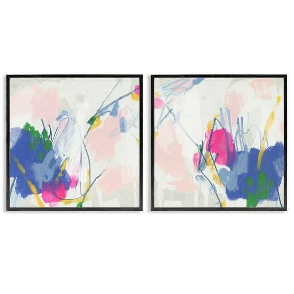 Stupell Industries Pink Blue Pop Abstract Abstract Painting Black Framed Art Print Wall Art, 12 x 12, Set of 2
