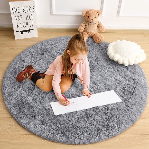 Alfombra redonda gris para habitación de niños, niñas adolescentes, linda alfombra esponjosa y peluda para la decoración del hogar de la habitación del bebé, alfombra circular suave de 1,2 m para sal JAMW Sencillez