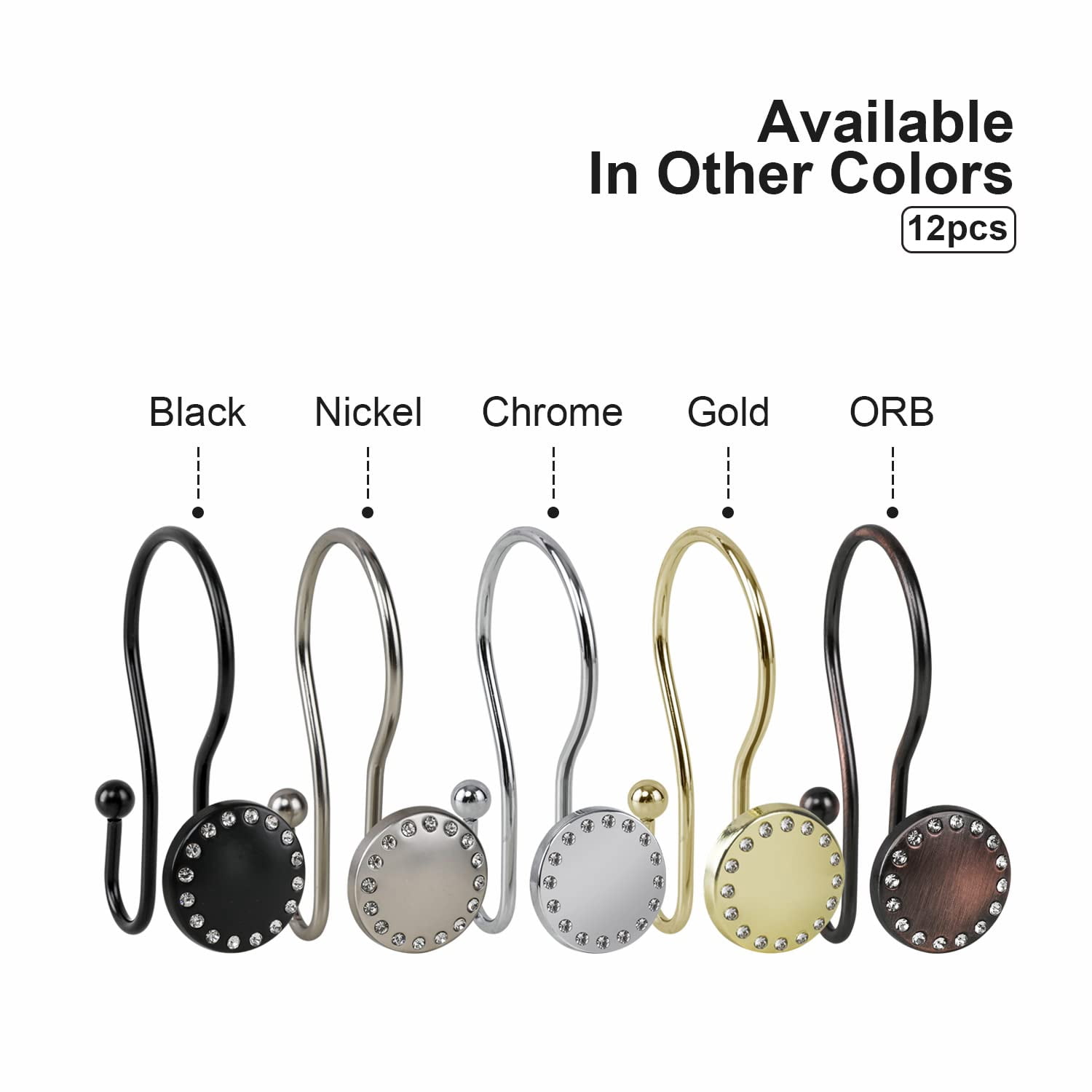 Utopia Alley Shower Rings, Double Shower Curtain Hooks for Bathroom, Rust Resistant Shower Curtain Hooks Rings, Set of 12, Chrome