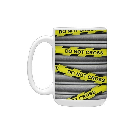 

Police Decor Crime Scene Investigation Do Not Pass Yellow Wraps Quotes Artwork Print Yellow Grey Bla Ceramic Mug (15 OZ) (Made In USA)