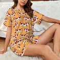 thumbnail image 4 of Xecao Dachshund Dog Puppy Pattern Women's Short Sleeve Pajama Set Soft Sleepwear Lounge Set with Button Front Top and Drawstring Shorts with Pockets-Small, 4 of 6