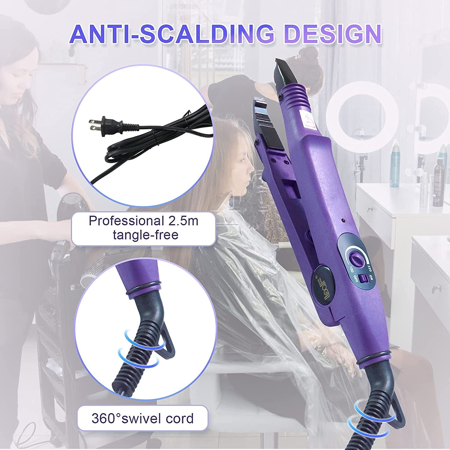 TopWigy Professional Hair Extensions Tool Hair Connector Fusion Heat Iron  Connector Wand Temperature Adjustable Melting Tool with US Plug