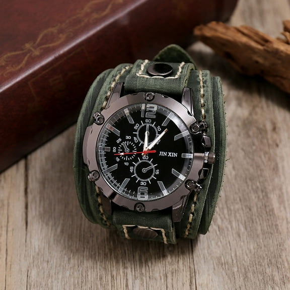 sdhkgrrt Steampunk Watch, Vintage Mens Watch Hand Sewn Cowhide Leather Band Quartz Movement, Retro Mechanical Style Wristwatch for Men, Unique Gift for Father Husband Boyfriend