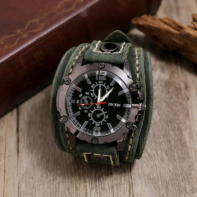Reloj de Pulsera Steampunk, Reloj Vintage de Mano forjado en Cuero, Reloj de Quars, Estilo Clásico, Wrist Watch de Cuero Terciopelo, Resistente al Agua, Diseño Retro, Ajustable, Material