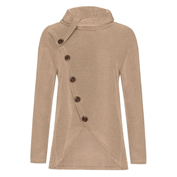 Frontwalk Ladies Pullover Solid Color Sweater Long Sleeve Jumper Tops Loungewear Loose Knitted Sweaters Winter Warm Khaki S