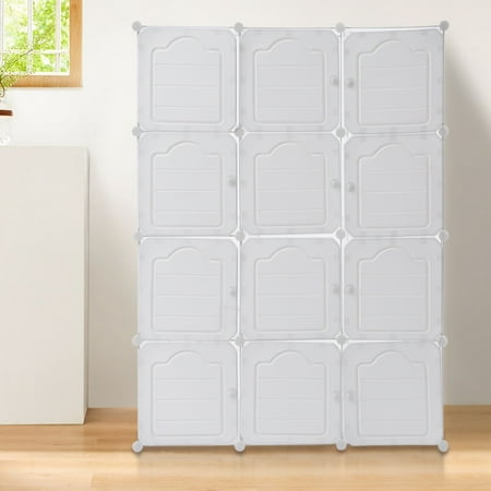 

Miumaeov Portable Wardrobe Closets Cube Storage Bedroom Armoire Storage Organizer Clothes Dresser Closet Storage Organizer 12 Cubes with Solid Doors (White)