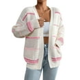 thumbnail image 3 of Women'S Open Front Colorful Striped Drop Shoulder Oversized Cardigan Sweater Pink S, 3 of 6
