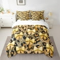 thumbnail image 3 of Manfei Glitter Leopard Print 7pcs Bedding Comforter Set, Girly Yellow Kawaii Bowknot Queen Bedding Sets, Modern Fashion Reversible Queen Sheet Sets, Lightweight Room Decor, 3 of 8