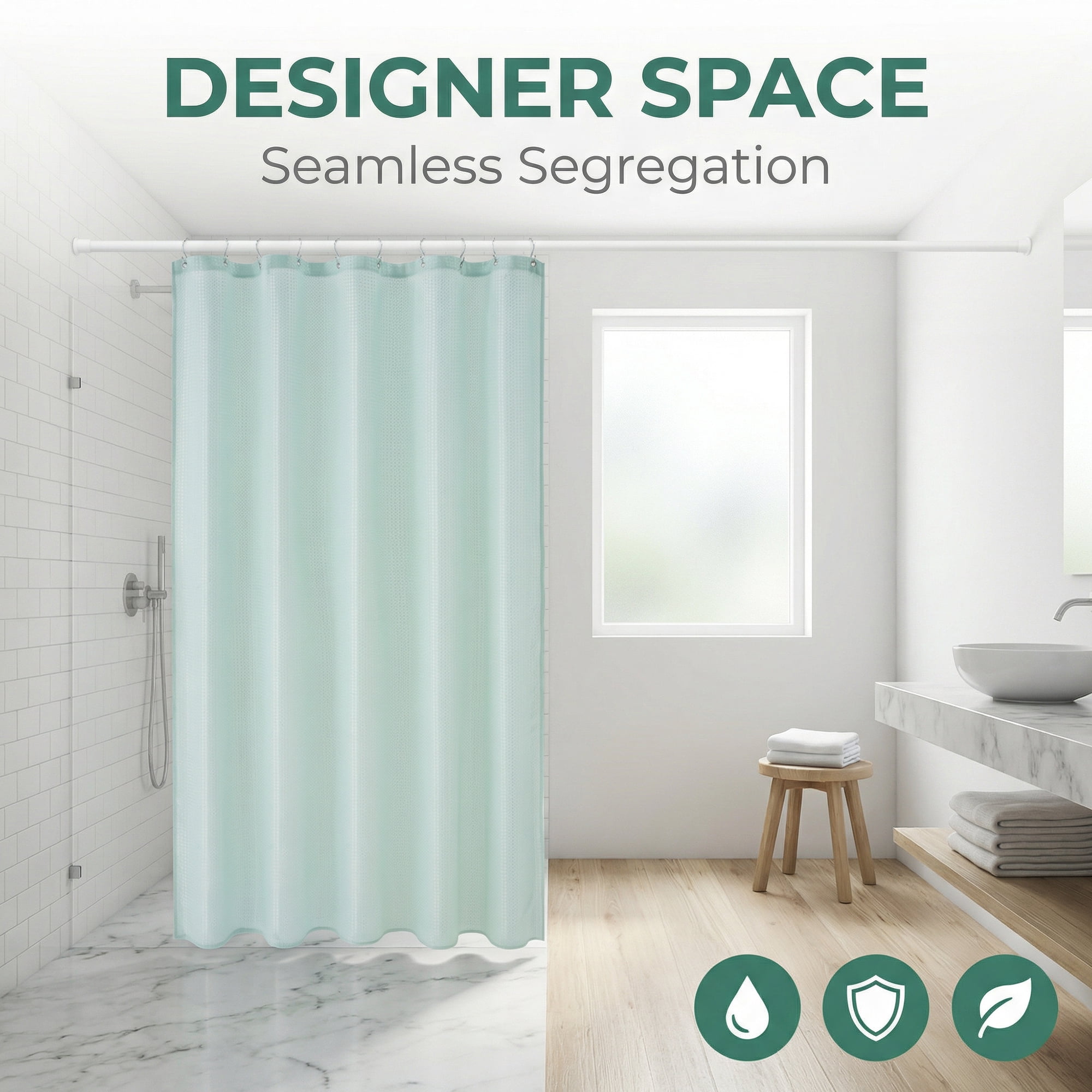 Unique Bargains Waffle Weave Shower Curtain with Excellent Drape Mint Green 71"W x 71"L