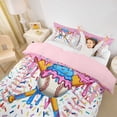 thumbnail image 2 of Castle Fairy Baseball Ice Cream Duvet Cover King, Sport Theme Dessert King Bedding, Pink Blue White,Pink Reversible,3 Pieces,1 Duvet Cover and 2 Pillowcases, 2 of 6