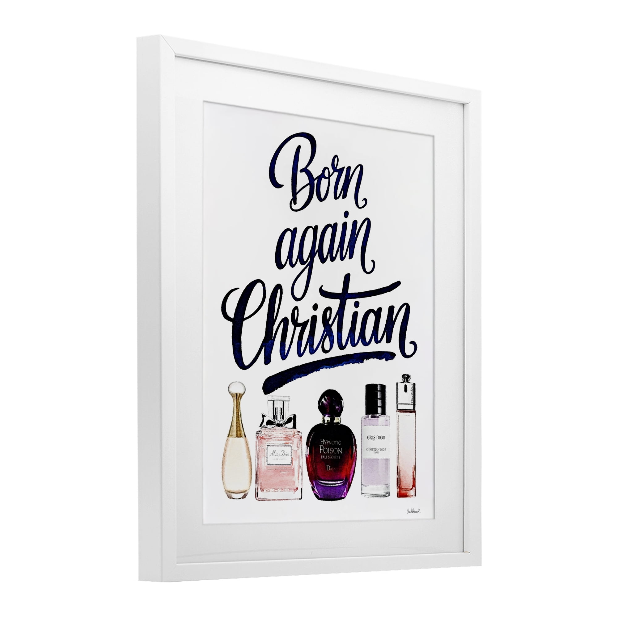 Born Again Christian Skincare White Framed Print Under Glass, design by Amanda Greenwood