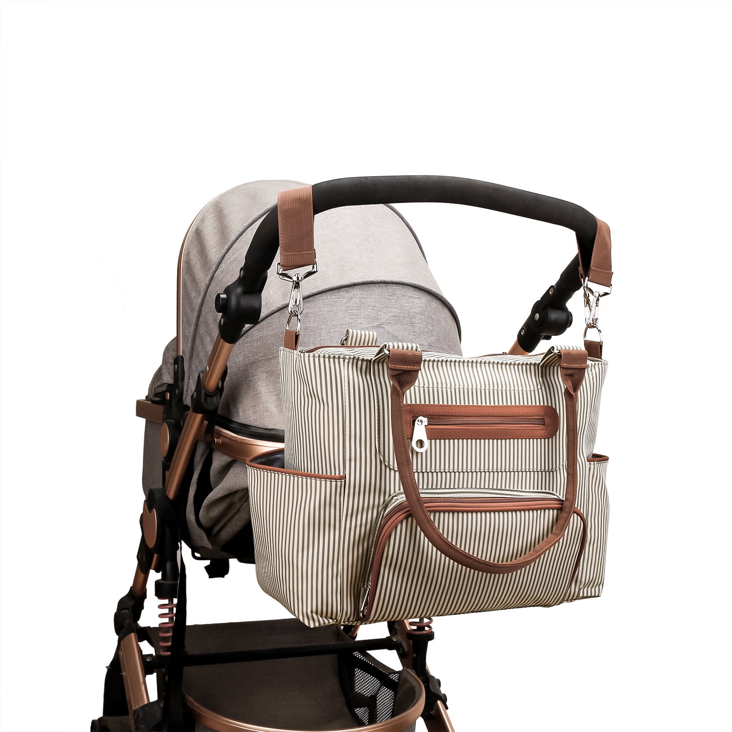 8Pcs Baby Nappy Diaper Bags  Large Multifunctional Nappy Diaper Bags Set Diaper Pad Burp Cloths Khaki