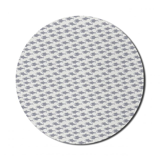 Fish Mouse Pad for Computers, Aquarium Inspired Doodle Style Swimming with Scales Underwater Life, Round Non-Slip Thick Rubber Modern Gaming Mousepad, 8" Round, Dark Blue White, by Ambesonne