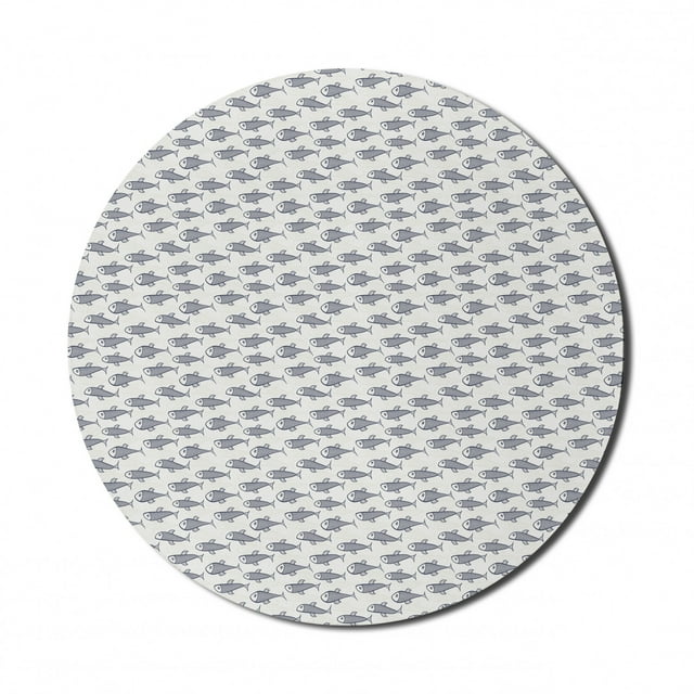 Fish Mouse Pad for Computers, Aquarium Inspired Doodle Style Swimming with Scales Underwater Life, Round Non-Slip Thick Rubber Modern Gaming Mousepad, 8" Round, Dark Blue White, by Ambesonne