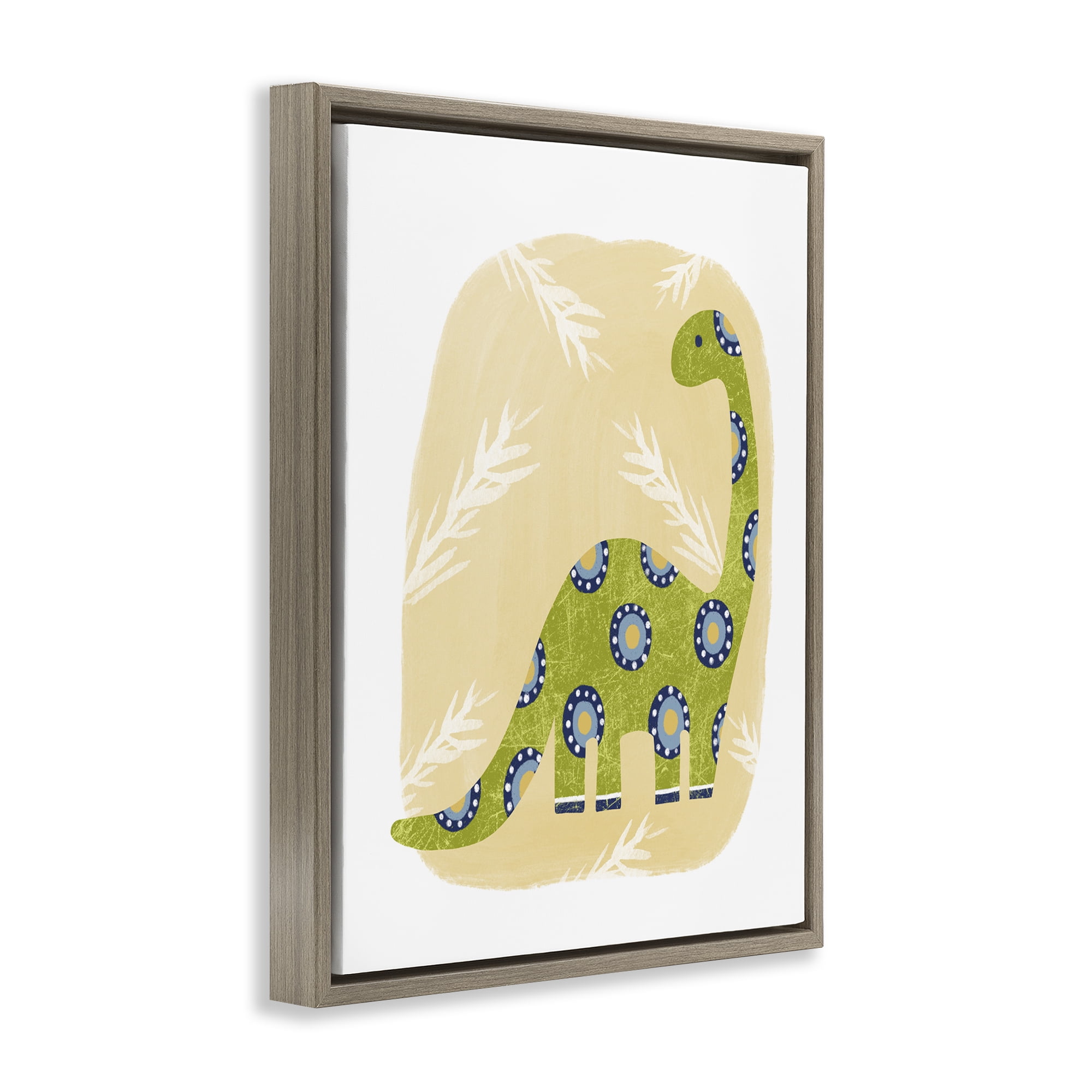 Stupell Industries Brontosaurus with Leaves Animals & Insects Painting Brown Floater Framed Art Print Wall Art, 17 x 21