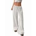 thumbnail image 4 of Wide Leg Pants for Women Flowy Palazzo Drawstring Elastic Waist Trousers Beach Vacation Clothes White XXXL, 4 of 8