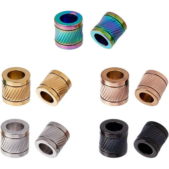 1 Set 10Pcs 5 Colors 304 Stainless Steel Glazed European Beads Large Hole Beads Column Mixed Color 10x10mm Hole: 6mm 2pcs/color