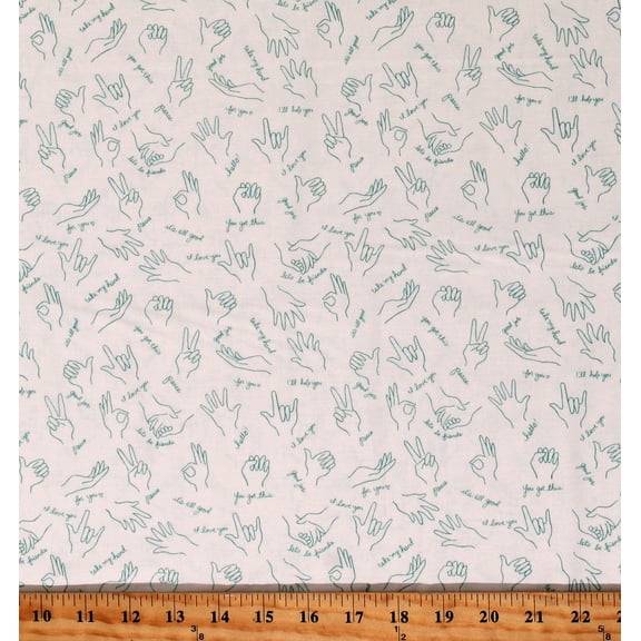 Cotton Helping Hands Wonderful World Motivational Kind Phrases Love Friends White Cotton Fabric Print by the Yard (DH9373-SWHT-D)