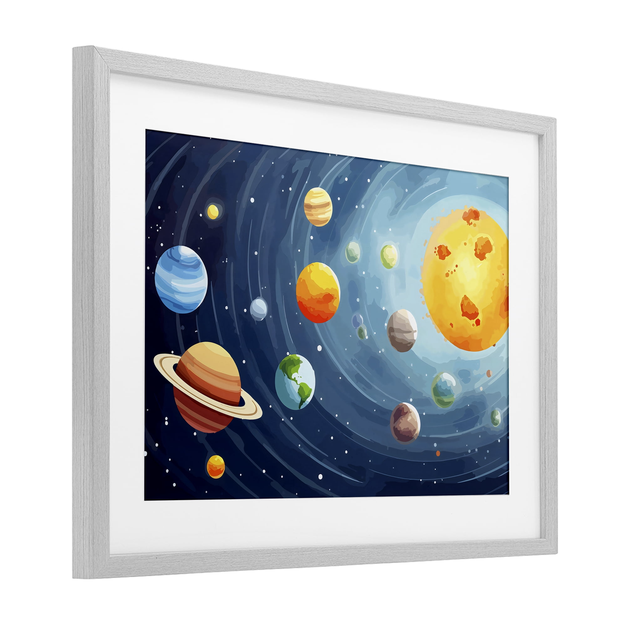 Stupell Industries Solar System Planets Orbit Gray Framed Print Under Glass, design by Creative Studio