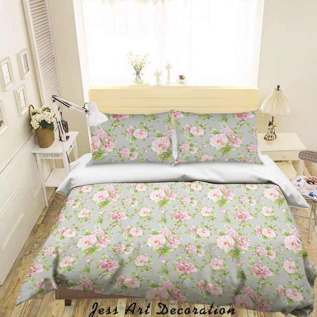 3D Dibujado a mano Rosa Floral Funda de edredón Set Ropa de cama Set Funda de edredón Fundas de almohada