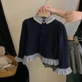 thumbnail image 2 of Conjunto de 2 piezas para niños y niñas, ropa de otoño, camisa a cuadros, suéter de retazos y falda, suéter de perlas Preppy, cárdigan, 2024, 2 of 3