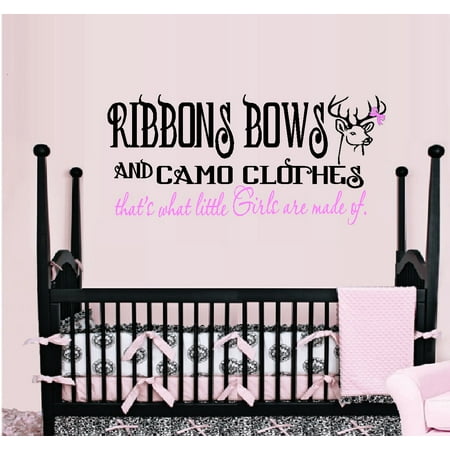 Camo Window Decals Decal ~ Ribbons Bows and Camo Clothes, That's what little girls are made of: Children Wall Decal ()
