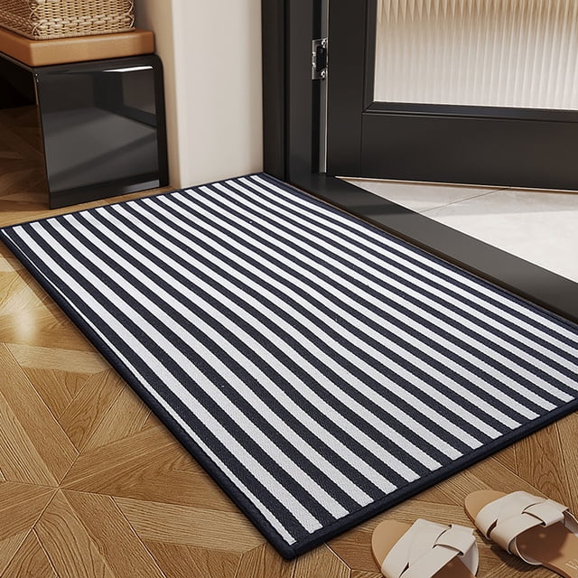 Puntoco Alfombrilla de baño a rayas para puerta de baño, alfombrilla antideslizante para puerta de baño, alfombrilla de secado rápido que absorbe el agua para el baño, tamaño mediano