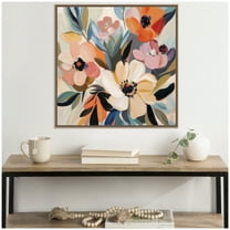 Kate and Laurel Sylvie Garden Bloom Abstract Bouquet I Framed Canvas Wall Art by The Creative Bunch Studio 30 x 30 Beaded Gold, Modern Contemporary, Abstract, Flowers, Nature Decor, Living Room