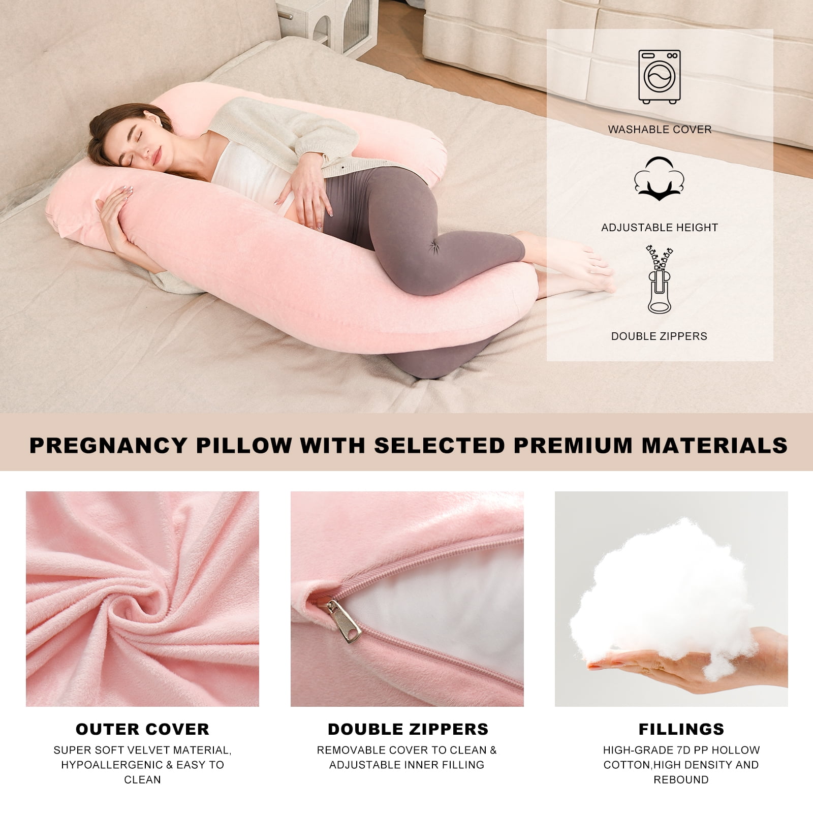 Maternity Pillow for Pregnant Women,57 Inch U-Shape Pregnancy Pillows for Side Sleeping,Relieves Back Pain, Leg & Belly Support, Comfort for Sleeping - Removable Velvet Cover (Blue)
